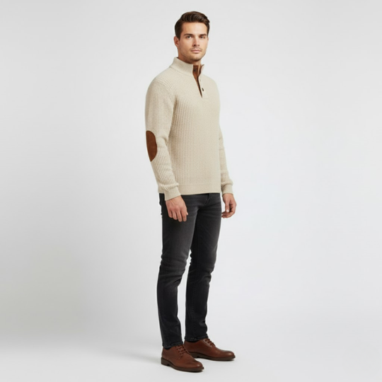 Bram | Heren Trui Henley Geribbeld met Elleboogstukken Larenza.nl