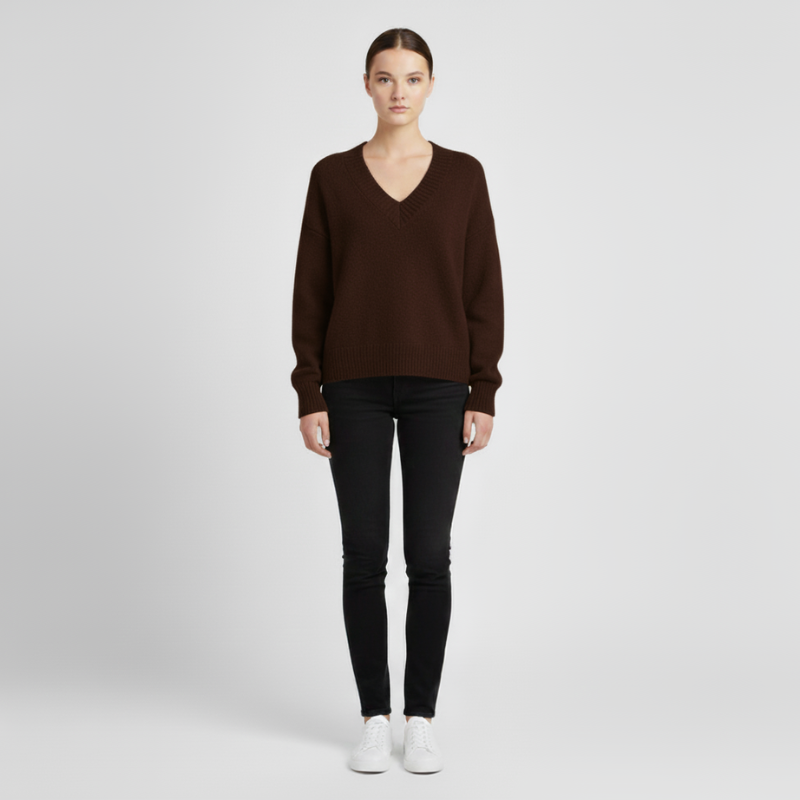Bente | Dames Trui Pullover Lange Mouw Bruin Larenza.nl