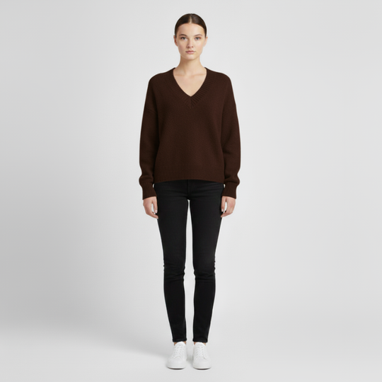 Bente | Dames Trui Pullover Lange Mouw Bruin Larenza.nl