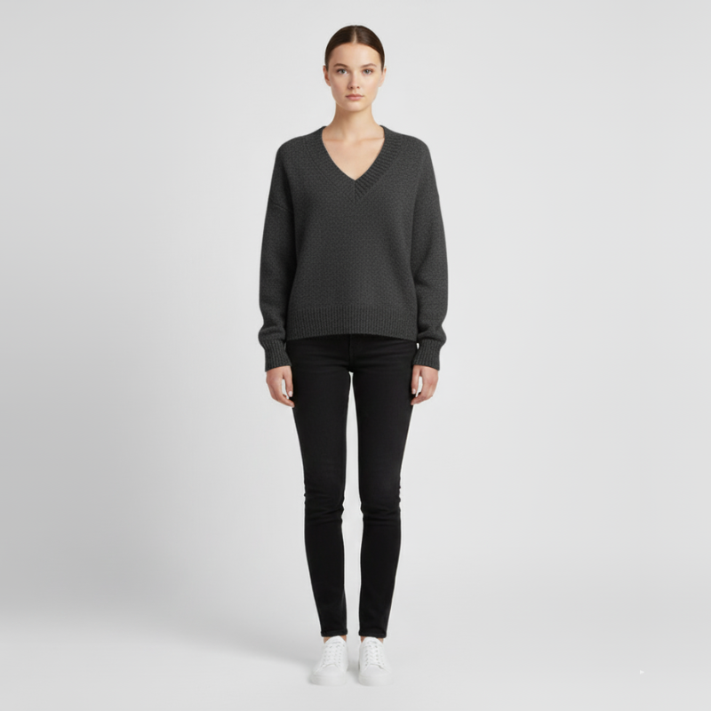 Bente | Dames Trui Pullover Lange Mouw Donkergrijs Larenza.nl