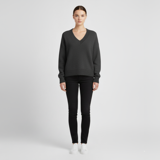 Bente | Dames Trui Pullover Lange Mouw Donkergrijs Larenza.nl