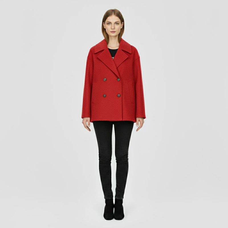 Bentha | Dames Korte Dubbelrijige Jas Rood Larenza.nl
