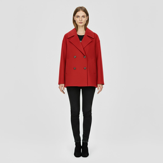 Bentha | Dames Korte Dubbelrijige Jas Rood Larenza.nl