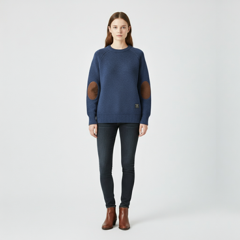 Celine | Dames Trui met Elleboogstukken Blauw Larenza.nl