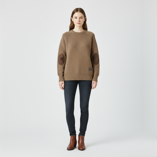 Celine | Dames Trui met Elleboogstukken Khaki Larenza.nl