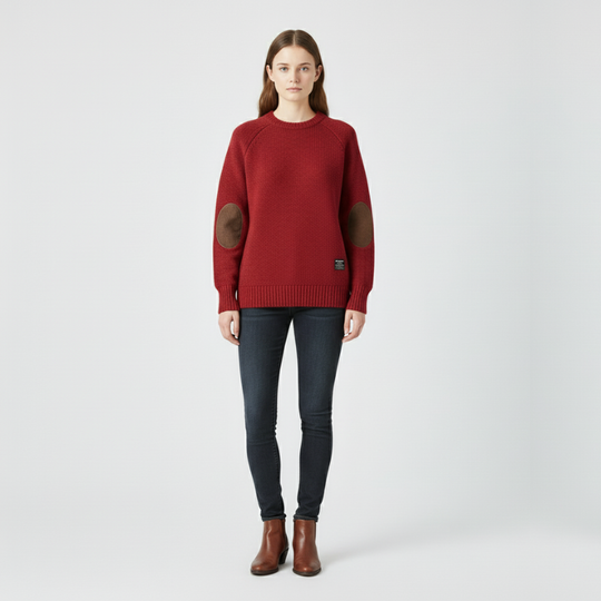 Celine | Dames Trui met Elleboogstukken Rood Larenza.nl