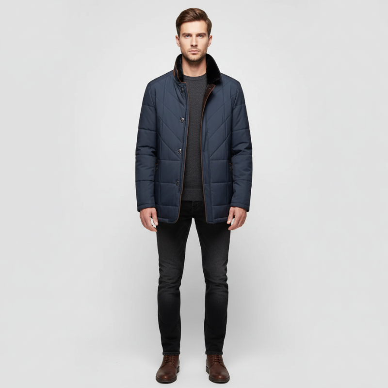 Daan | Heren Winterjas Waterdicht Gewatteerd Bontkraag Blauw Larenza.nl