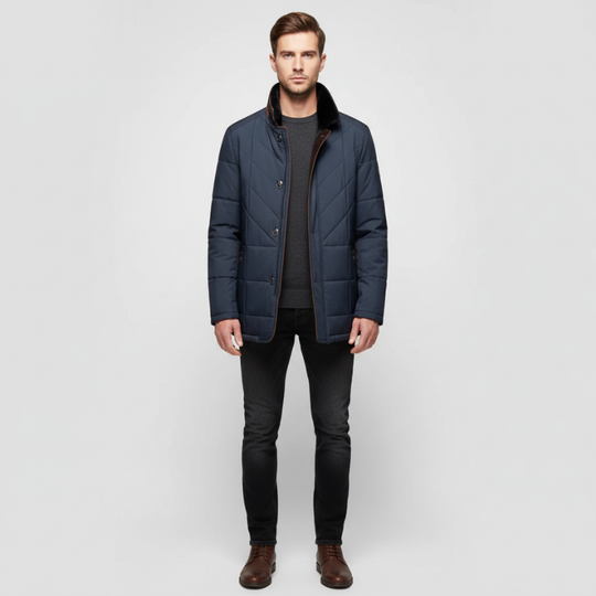 Daan | Heren Winterjas Waterdicht Gewatteerd Bontkraag Blauw Larenza.nl