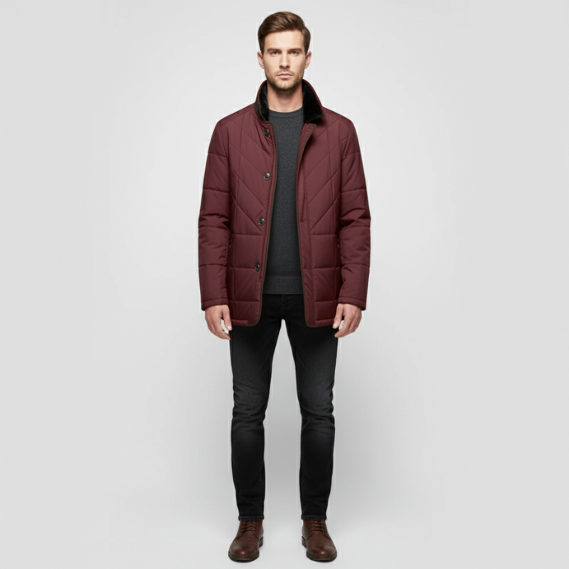 Daan | Heren Winterjas Waterdicht Gewatteerd Bontkraag Rood Larenza.nl