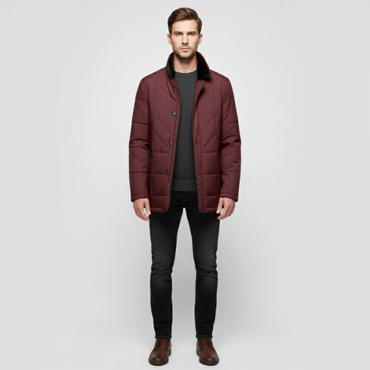 Daan | Heren Winterjas Waterdicht Gewatteerd Bontkraag Rood Larenza.nl