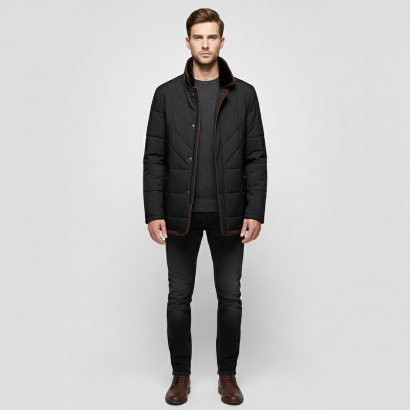 Daan | Heren Winterjas Waterdicht Gewatteerd Bontkraag Zwart Larenza.nl