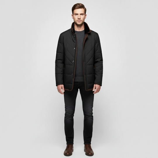 Daan | Heren Winterjas Waterdicht Gewatteerd Bontkraag Zwart Larenza.nl