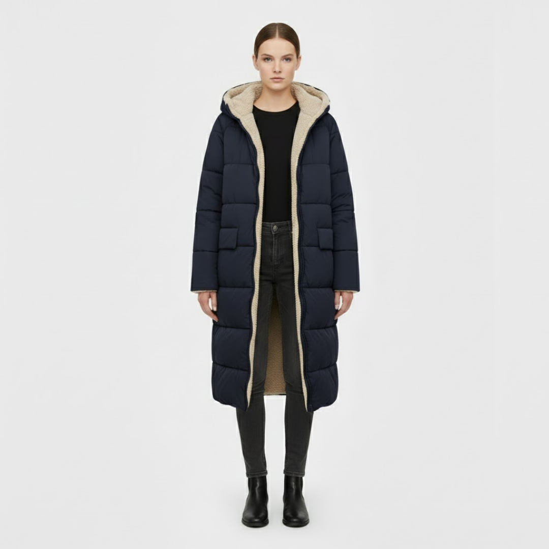 Debby | Dames Lange Pufferjas Blauw Larenza.nl