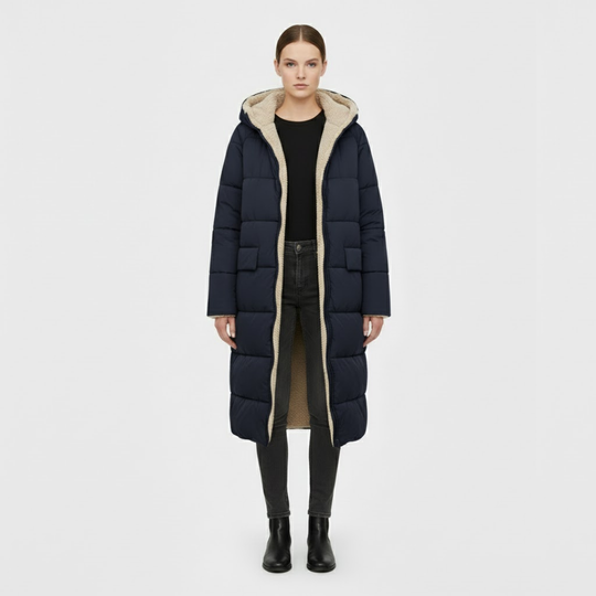 Debby | Dames Lange Pufferjas Blauw Larenza.nl