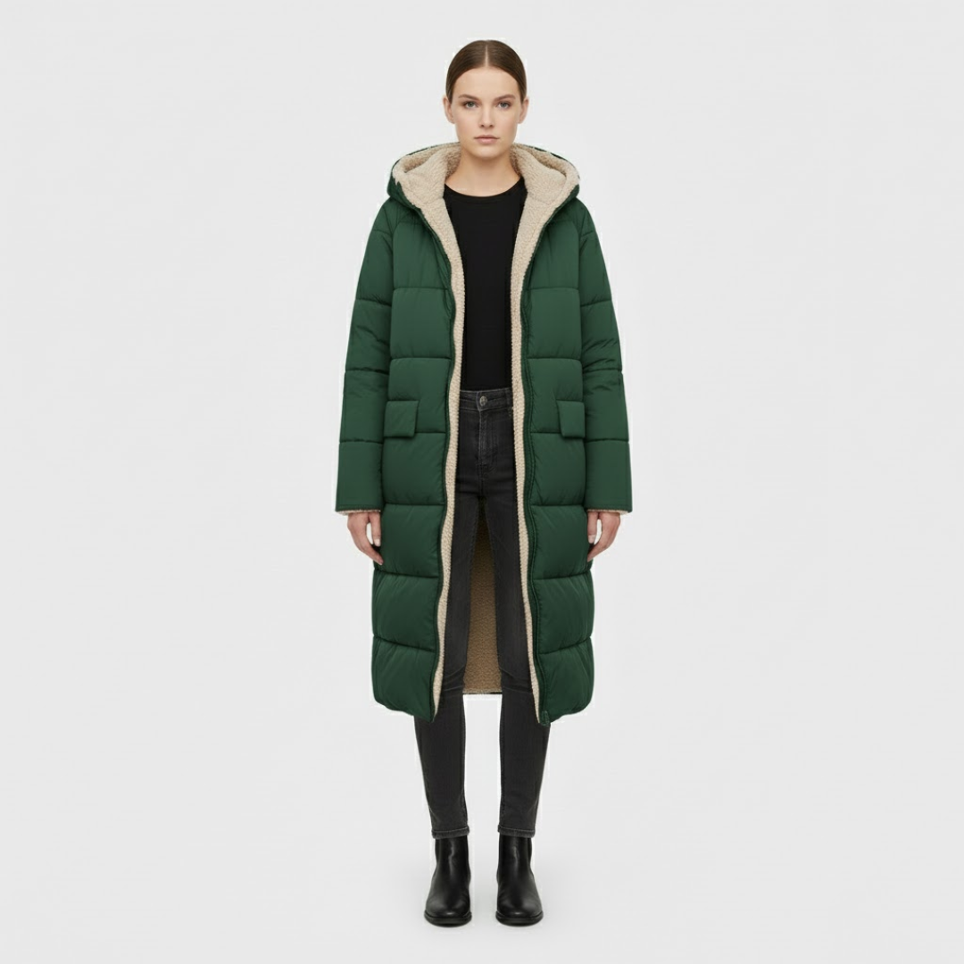 Debby | Dames Lange Pufferjas Groen Larenza.nl