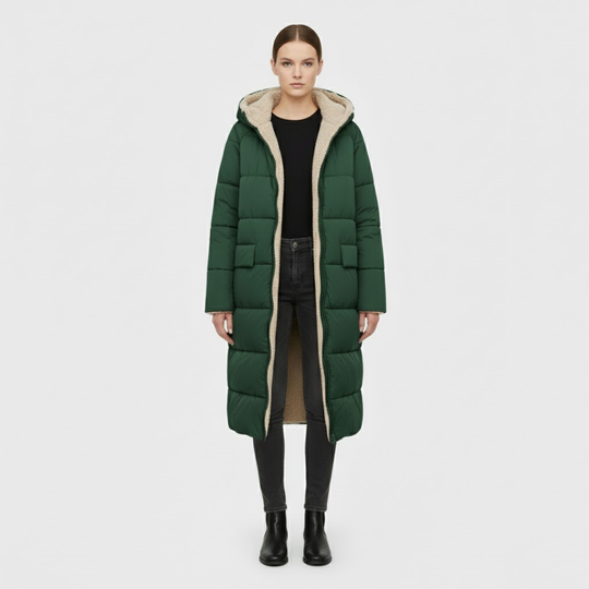 Debby | Dames Lange Pufferjas Groen Larenza.nl