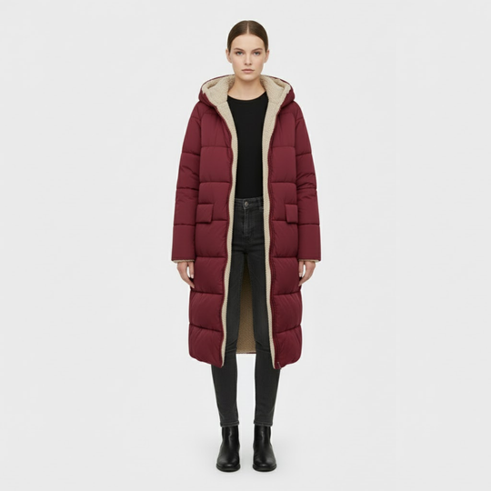 Debby | Dames Lange Pufferjas Wijnrood Larenza.nl