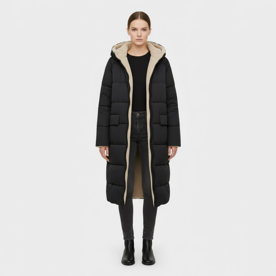 Debby | Dames Lange Pufferjas Zwart Larenza.nl