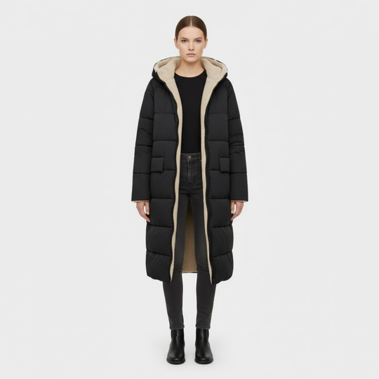 Debby | Dames Lange Pufferjas Zwart Larenza.nl