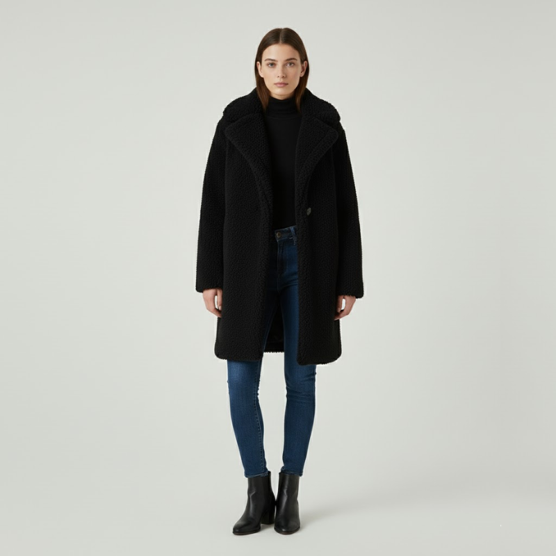 Diede | Dames Lange Teddy Jas Zwart Larenza.nl