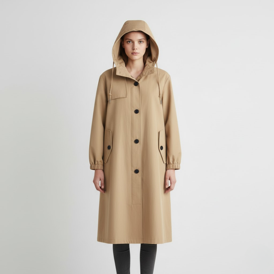 Eline | Dames Stijlvolle Lange Trenchcoat Kaki Larenza.nl