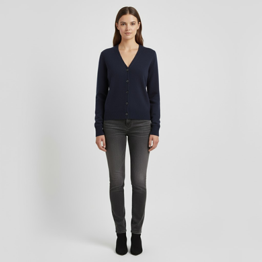 Elinor | Dames V-Hals Wintertrui Donkerblauw Larenza.nl