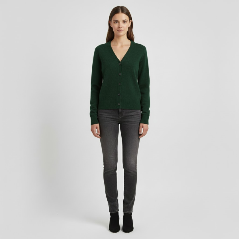 Elinor | Dames V-Hals Wintertrui Donkergroen Larenza.nl