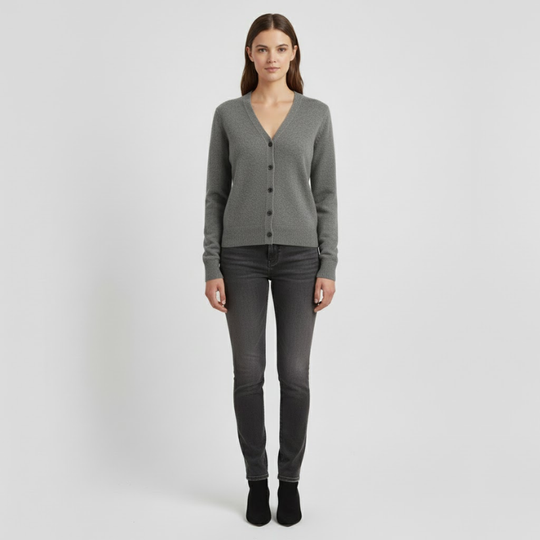 Elinor | Dames V-Hals Wintertrui Grijs Larenza.nl