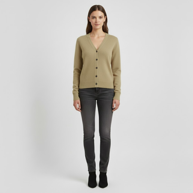 Elinor | Dames V-Hals Wintertrui Khaki Larenza.nl