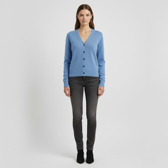 Elinor | Dames V-Hals Wintertrui Lichtblauw Larenza.nl