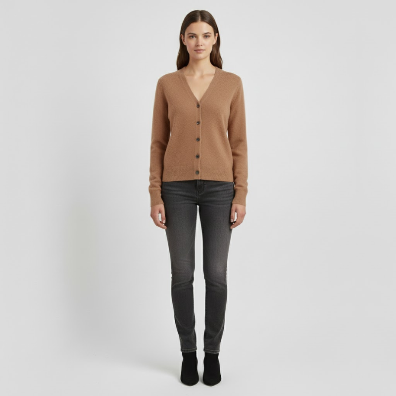 Elinor | Dames V-Hals Wintertrui Lichtbruin Larenza.nl