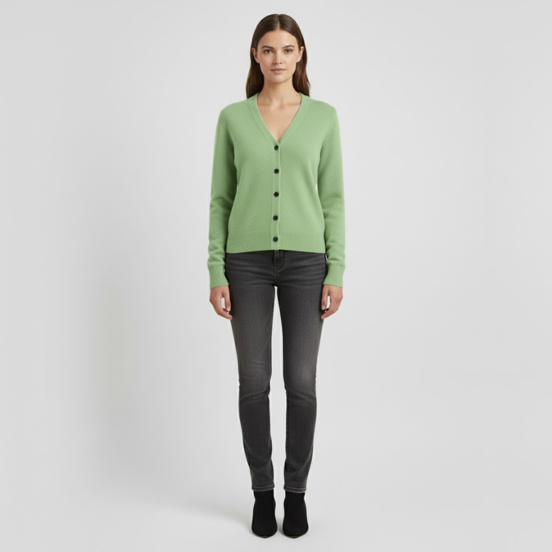 Elinor | Dames V-Hals Wintertrui Lichtgroen Larenza.nl