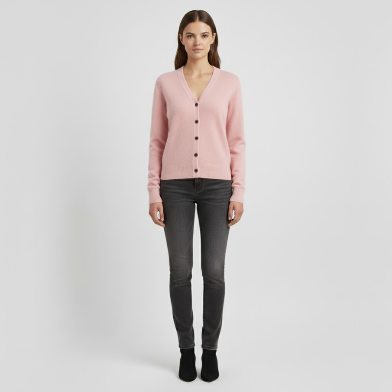 Elinor | Dames V-Hals Wintertrui Lichtroze Larenza.nl