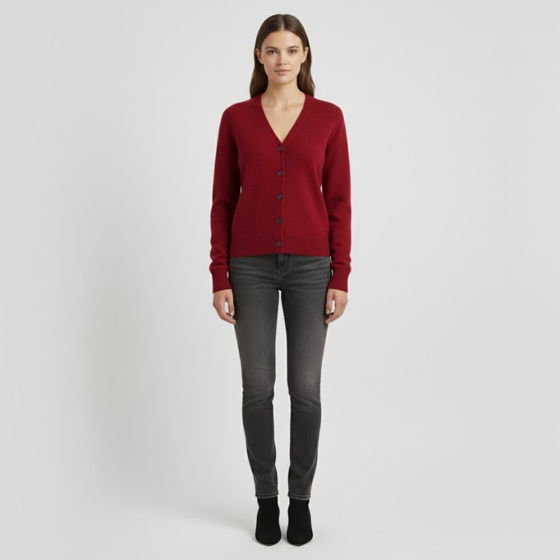 Elinor | Dames V-Hals Wintertrui Rood Larenza.nl