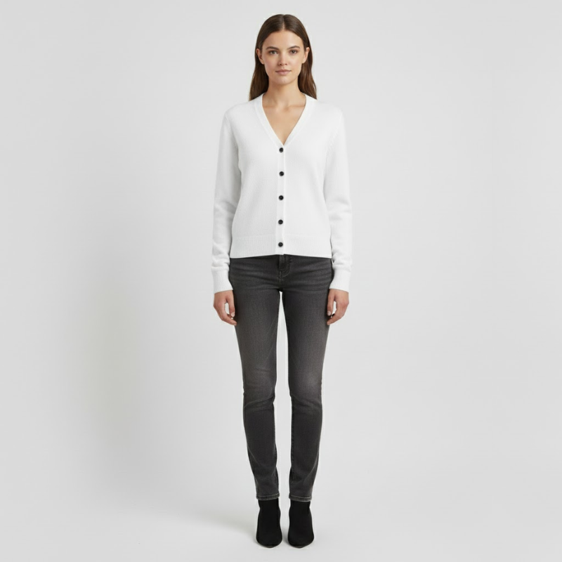 Elinor | Dames V-Hals Wintertrui Wit Larenza.nl