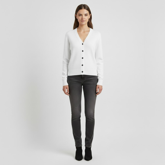 Elinor | Dames V-Hals Wintertrui Wit Larenza.nl