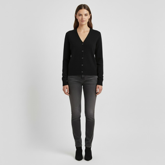 Elinor | Dames V-Hals Wintertrui Zwart Larenza.nl