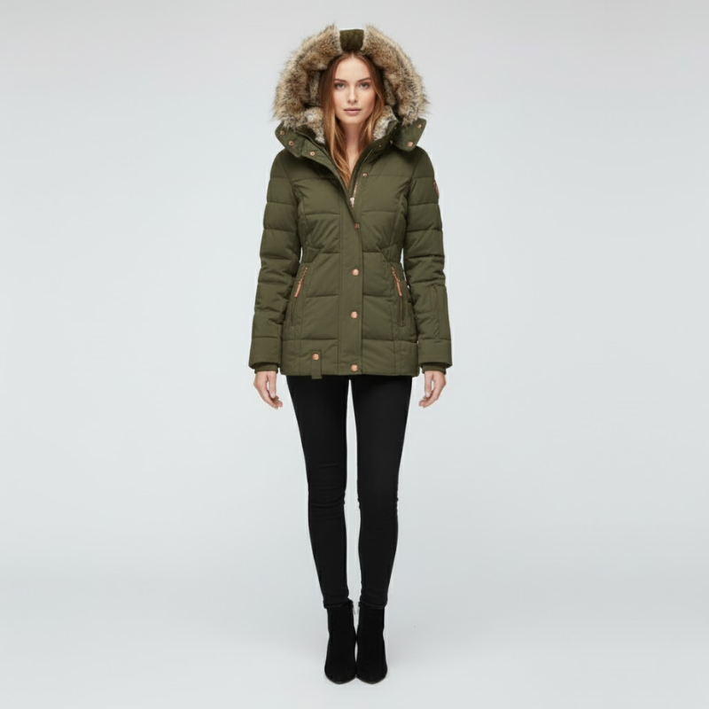 Elise | Dames Pufferjas Slim Fit Met Capuchon Groen Larenza.nl