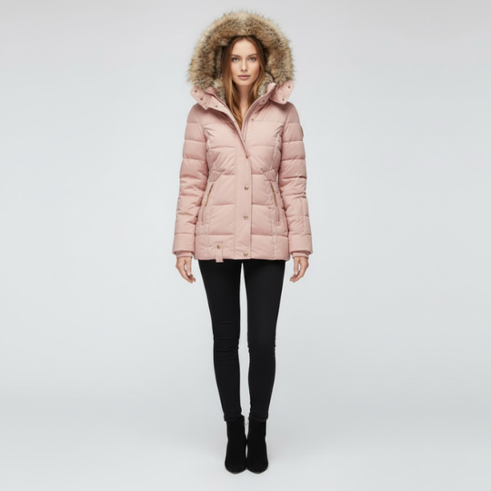 Elise | Dames Pufferjas Slim Fit Met Capuchon Roze Larenza.nl