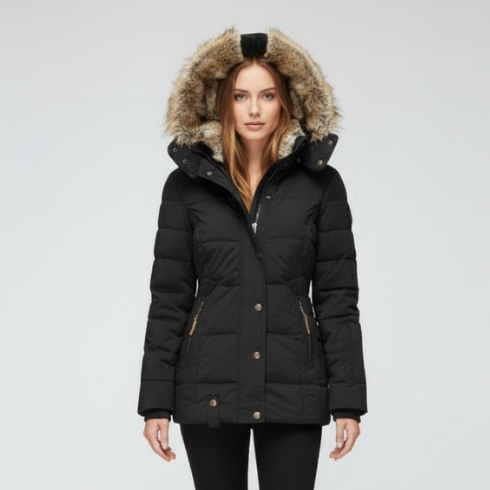 Elise | Dames Pufferjas Slim Fit Met Capuchon Zwart Larenza.nl