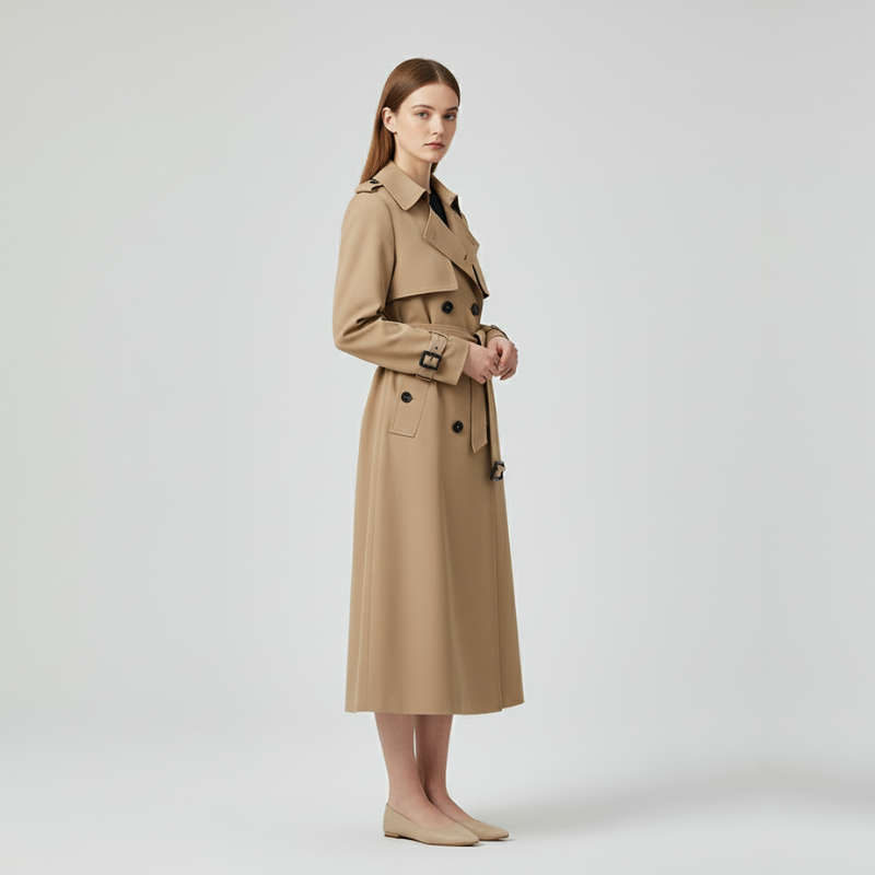 Eva | Dames Lange Trenchcoat Dubbelrijig met Ceintuur Larenza.nl