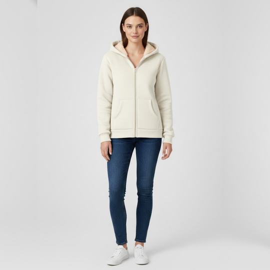Fleur | Dames Hoodie met Rits en Capuchon Beige Larenza.nl