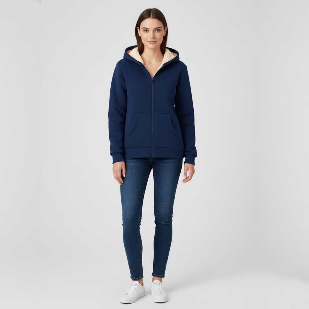 Fleur | Dames Hoodie met Rits en Capuchon Blauw Larenza.nl