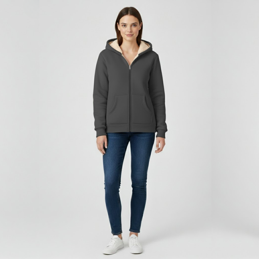 Fleur | Dames Hoodie met Rits en Capuchon Donkergrijs Larenza.nl
