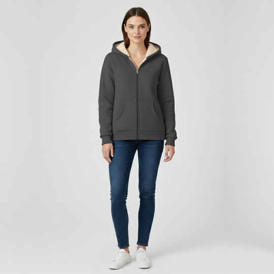 Fleur | Dames Hoodie met Rits en Capuchon Donkergrijs Larenza.nl