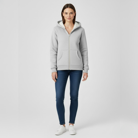 Fleur | Dames Hoodie met Rits en Capuchon Grijs Larenza.nl