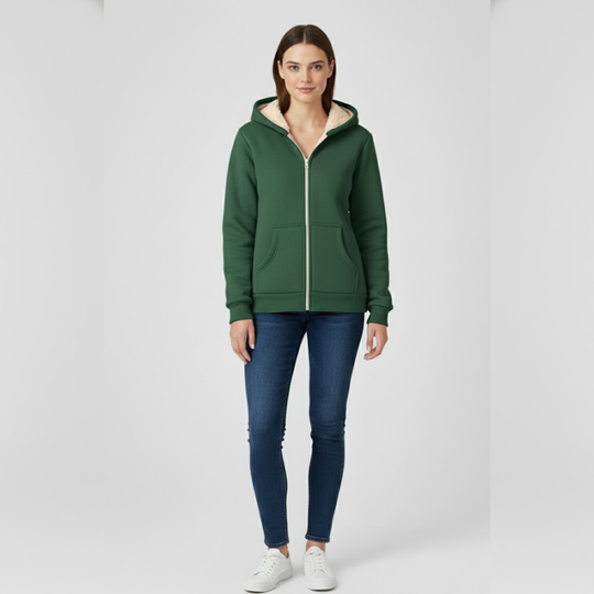 Fleur | Dames Hoodie met Rits en Capuchon Groen Larenza.nl