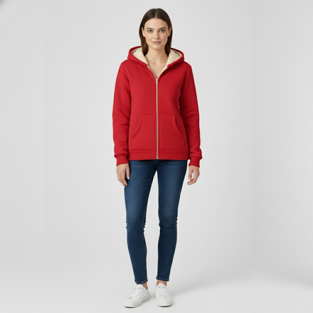 Fleur | Dames Hoodie met Rits en Capuchon Rood Larenza.nl