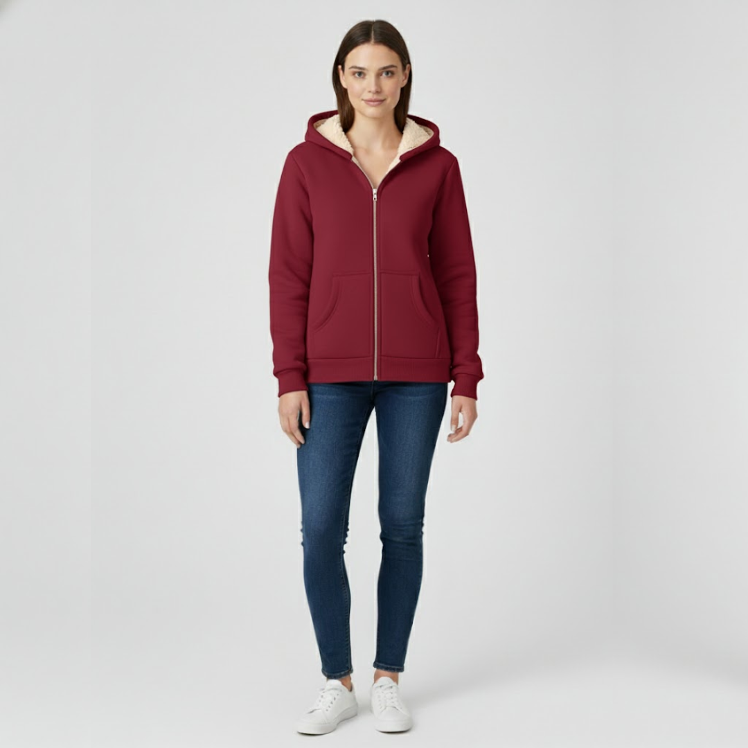 Fleur | Dames Hoodie met Rits en Capuchon Wijnrood Larenza.nl
