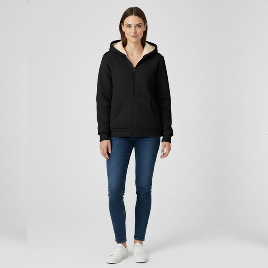Fleur | Dames Hoodie met Rits en Capuchon Zwart Larenza.nl